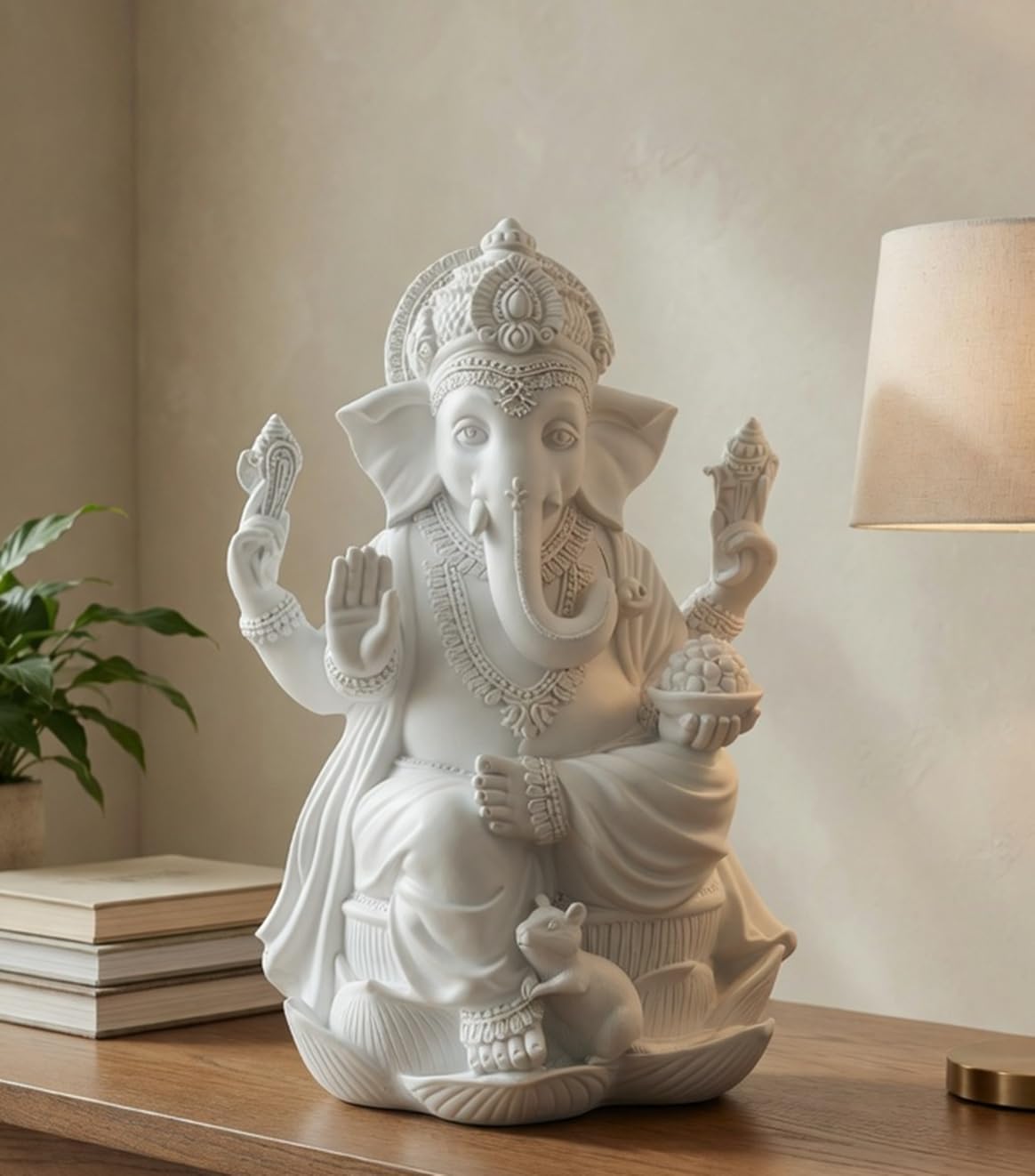 Bellaa Ganesha Statue 7 Inch, Hindu God, Ganpati, Vinayaka, Murti Marble Powder Sculpture, Meditation Room, Spiritual Blessing Good Luck Gift 20957