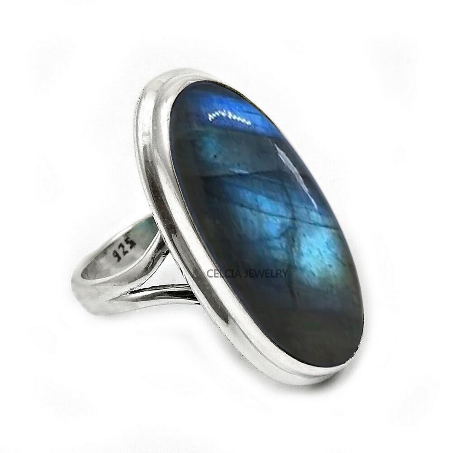 Large Oval Gemstone Handmade Jewellery, 925 Sterling Silver Tribal Ring, Engagement Gifts for Couples, Birthday Gifts for Men, Fathers Day Gifts, Promise Ring, Men's Gifts (Size 7.5, Charoite)