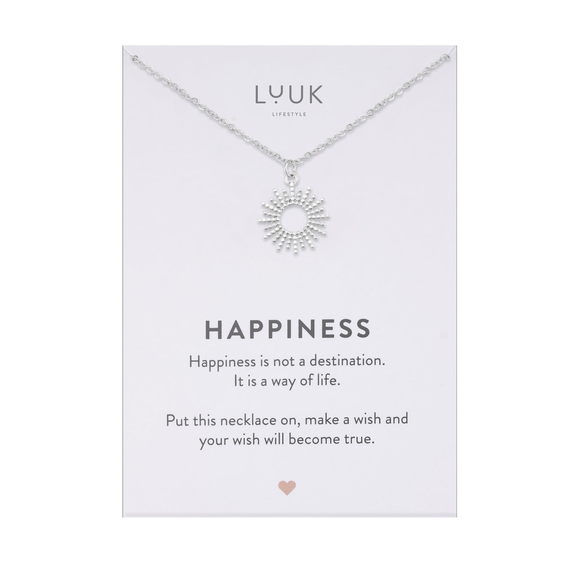 LUUK LIFESTYLE Filigrane Halsketten mit Anhänger und Karte mit HAPPINESS Spruch, zeitloses Design und moderne Motive, in Silber, Gold und Rosegold