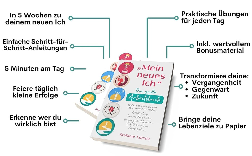 „Mein neues Ich“ - Das große Arbeitsbuch zu den 5 Themen, die dein Leben verändern werden: Selbstfindung, Inneres Kind heilen, Vergangenheit loslassen, Selbstliebe spüren, Glück finden