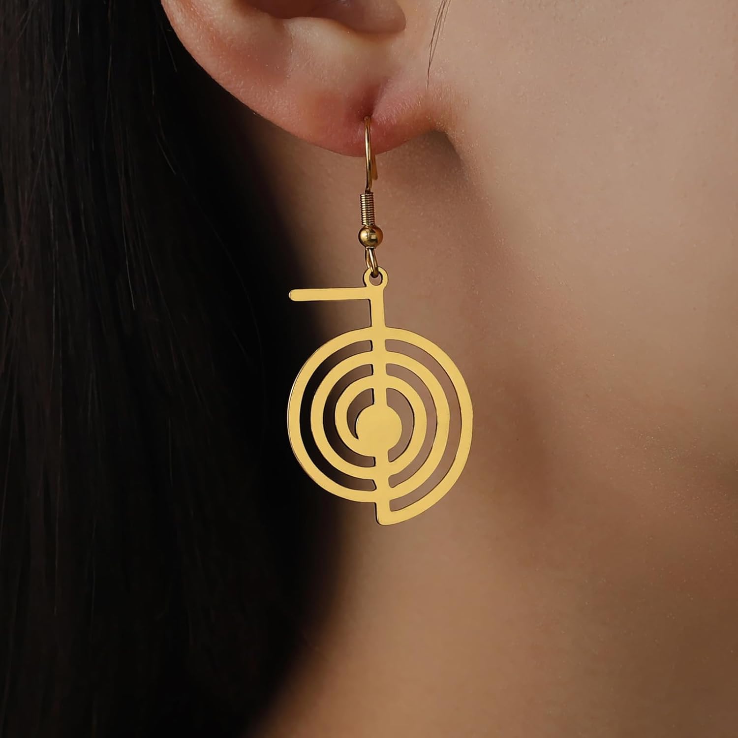 VASSAGO Cho Ku Rei Reiki Halskette Heilige Energie Symbol Yoga Heilige Geometrie Power Reiki Halskette Tropfen Ohrringe für Frauen Meditationsschutz Amulett