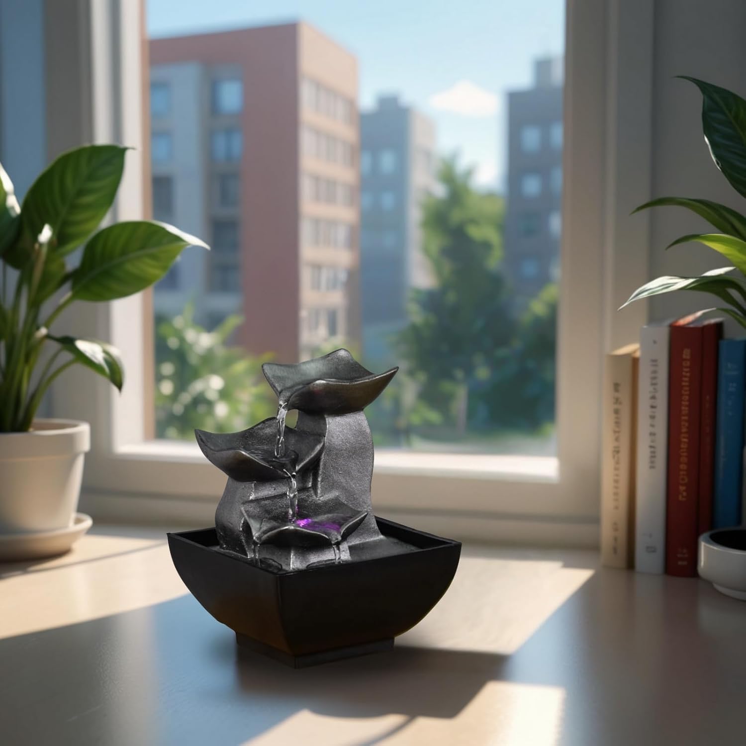 zen' Light Natural Boro Fontaine Resin Silver 13 x 13 x 17 cm