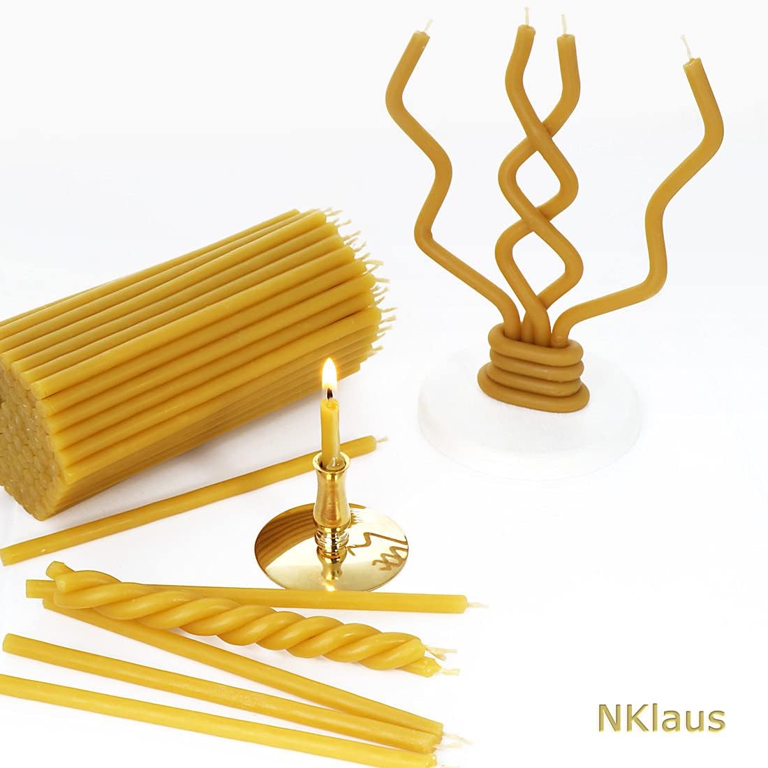 NKlaus - Thin Beeswax Ritual Candles - Church Candles Height 14 cm - Altar - Ritual Candles - Church Quality - Yellow Beeswax Candles (Pack of 100 - Approx. 330 g) 36409