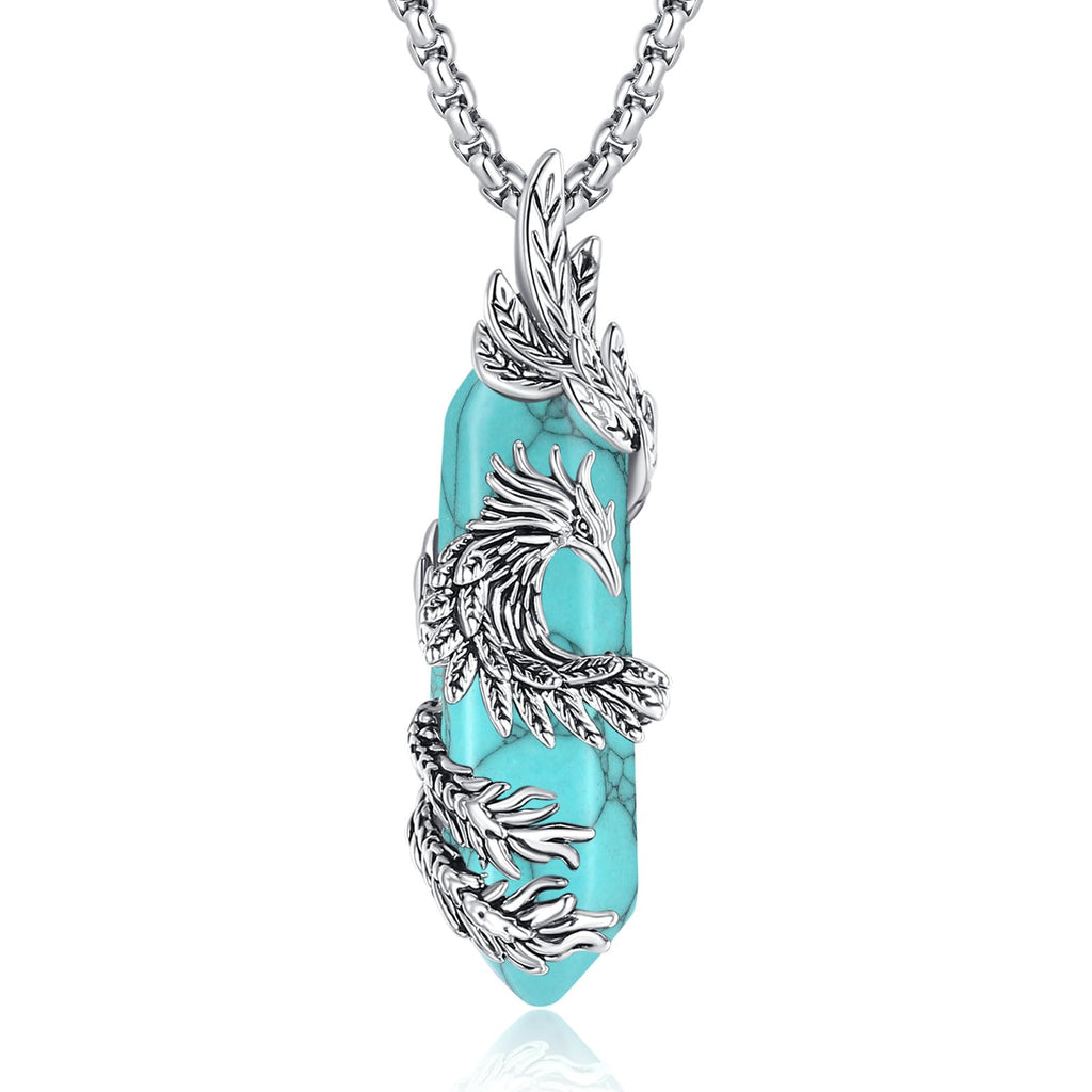 INFUSEU Kristall Phönix Kette, Vogelhänger Spirituelle Tiere Halskette Schmuck Kristall Rising Phoenix Lapislazuli Geschenke für Frauen Mädchen Damen