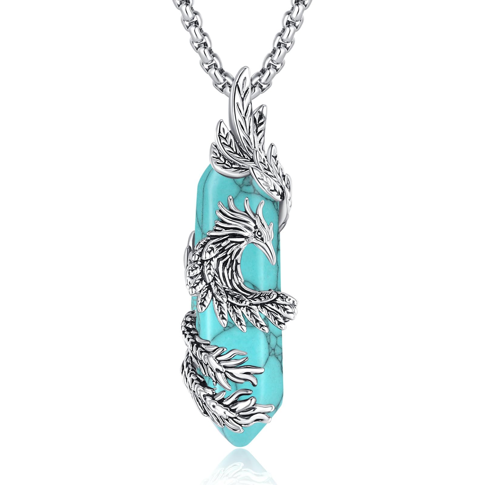 INFUSEU Kristall Phönix Kette, Vogelhänger Spirituelle Tiere Halskette Schmuck Kristall Rising Phoenix Lapislazuli Geschenke für Frauen Mädchen Damen