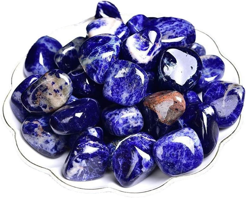 Sodalite Healing Crystal Stones, 1.25-2.0 Inch Reiki Healing Stones, Natural Tumbled Polished Stones for Energy Witchcraft Therapy Meditation
