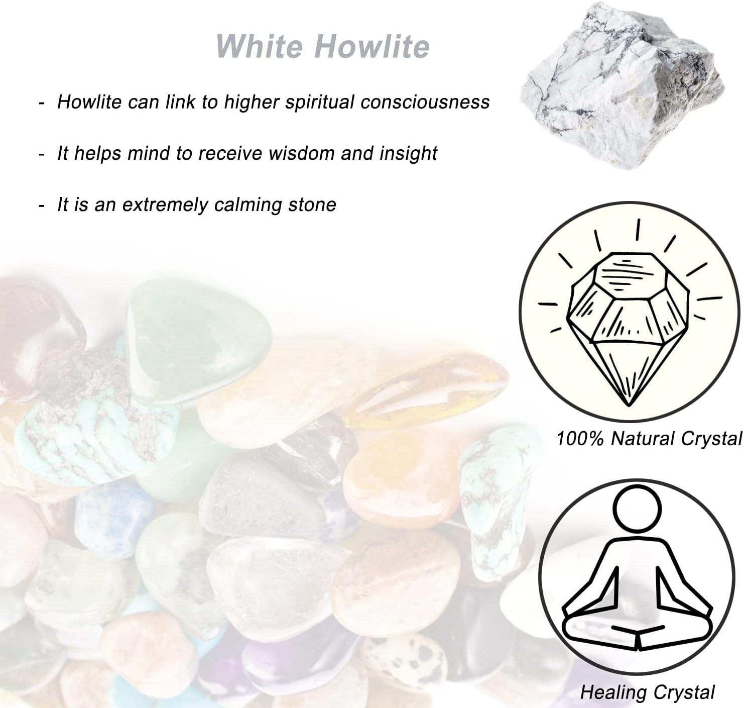White Howlite Raw Crystals, Large 1.25-2.0 Inch Healing Crystals, Natural Raw Stones, Crystal for Drumming, Cabbing, Fountain Stones, Decoration, Polishing, Wire Wrapping, Wicca & Reiki