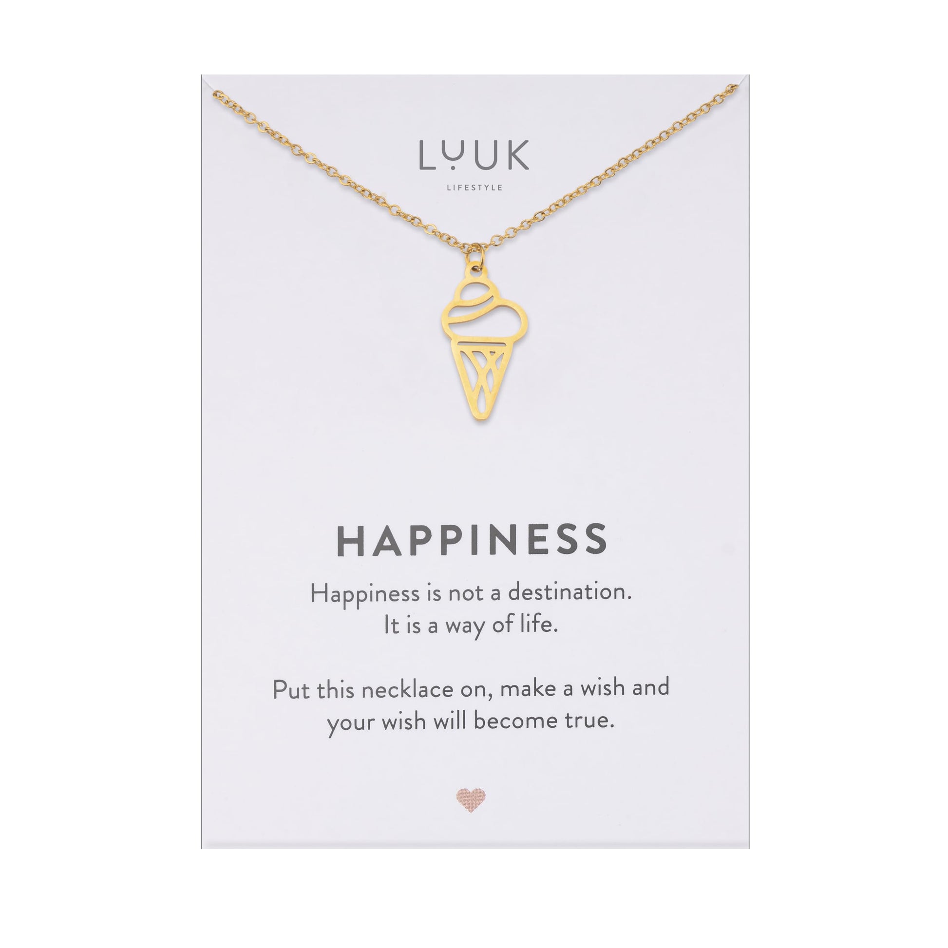 LUUK LIFESTYLE Filigrane Halsketten mit Anhänger und Karte mit HAPPINESS Spruch, zeitloses Design und moderne Motive, in Silber, Gold und Rosegold