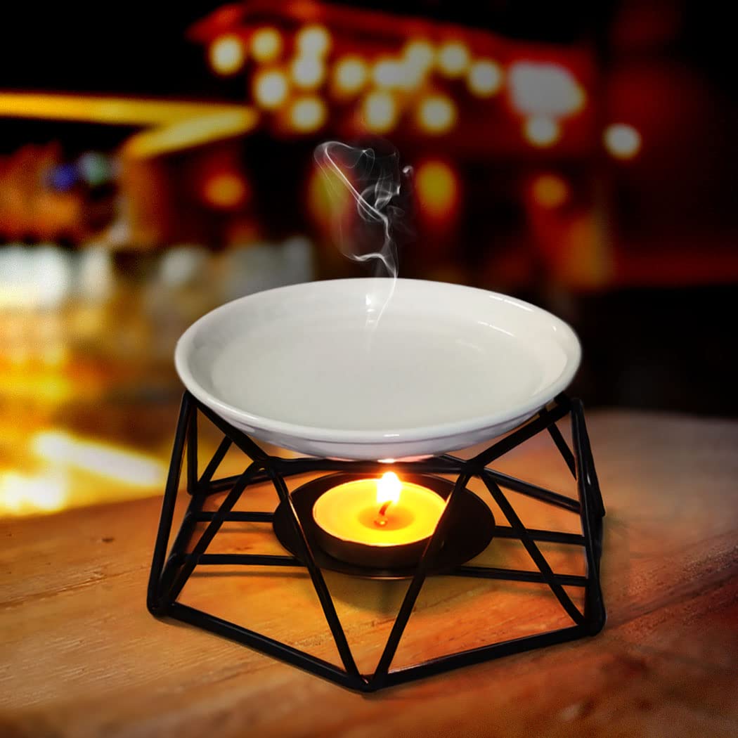 Violetpos Stylish Romantic Ceramic Aroma Lamp Aroma Diffuser Tealight Candle Holder Oil Burner Gold