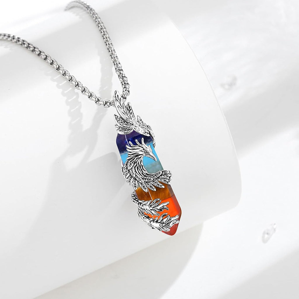 INFUSEU Kristall Phönix Kette, Vogelhänger Spirituelle Tiere Halskette Schmuck Kristall Rising Phoenix Lapislazuli Geschenke für Frauen Mädchen Damen