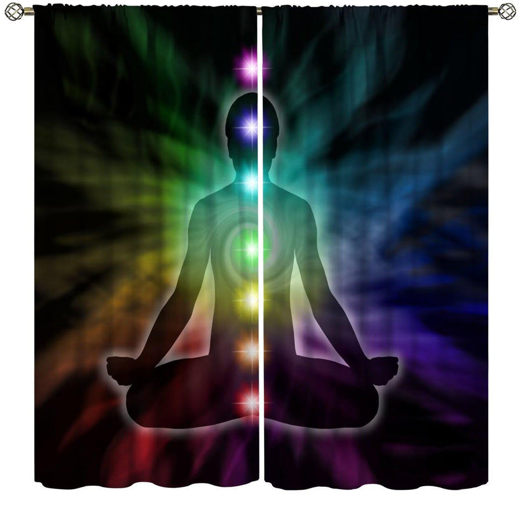 ZhiRain Seven Chakra Curtains Hippie Yoga Meditation Boho Mandala Galaxy Curtain with Rod Pocket for Bedroom Living Room Home Decor Drapes Window Treatments 2 Panels Set 42" W X 45" L