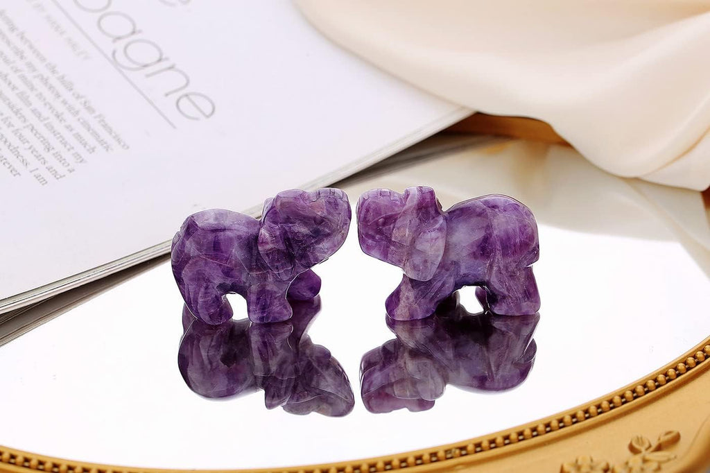 QINJIEJIE Amethyst Elephant Decor Statue Crystals Healing Stones Crystal | Pocket Figurines Cute Ivory Wedding Anniversary Sculpture Gemstones Home Office Desk Purple Decor Elephant Gifts for Women