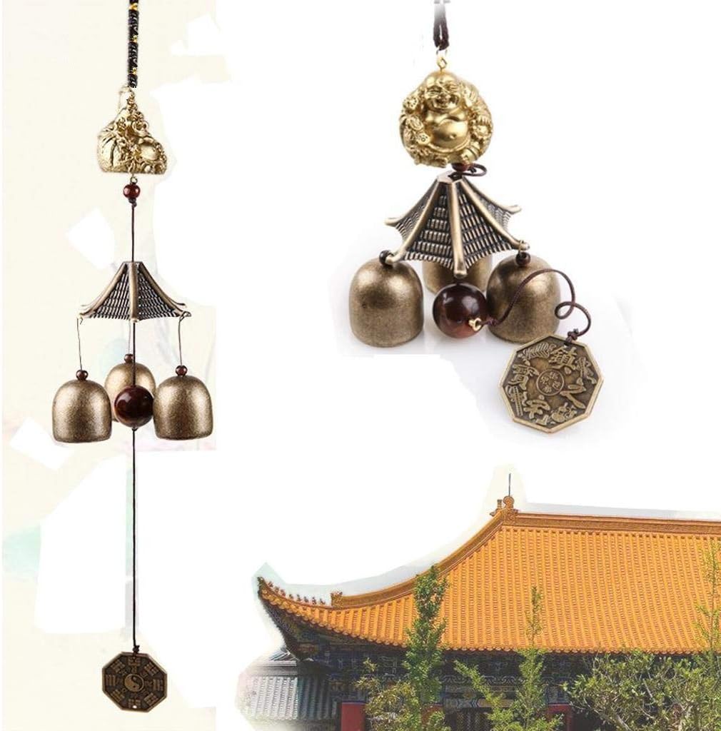 YODOOLTLY Lucky Wind Chime - Feng Shui Wind Chime Outdoor Lucky Charm with 3 Metal Bells Wind Bell for Garden Home Patio Yard (Buddha Coin)