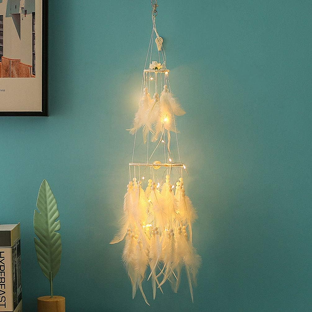 HitTopss Traumfänger-Dekoration mit warmem LED-Lichterkette zum Aufhängen, Warmweiß Warm Light