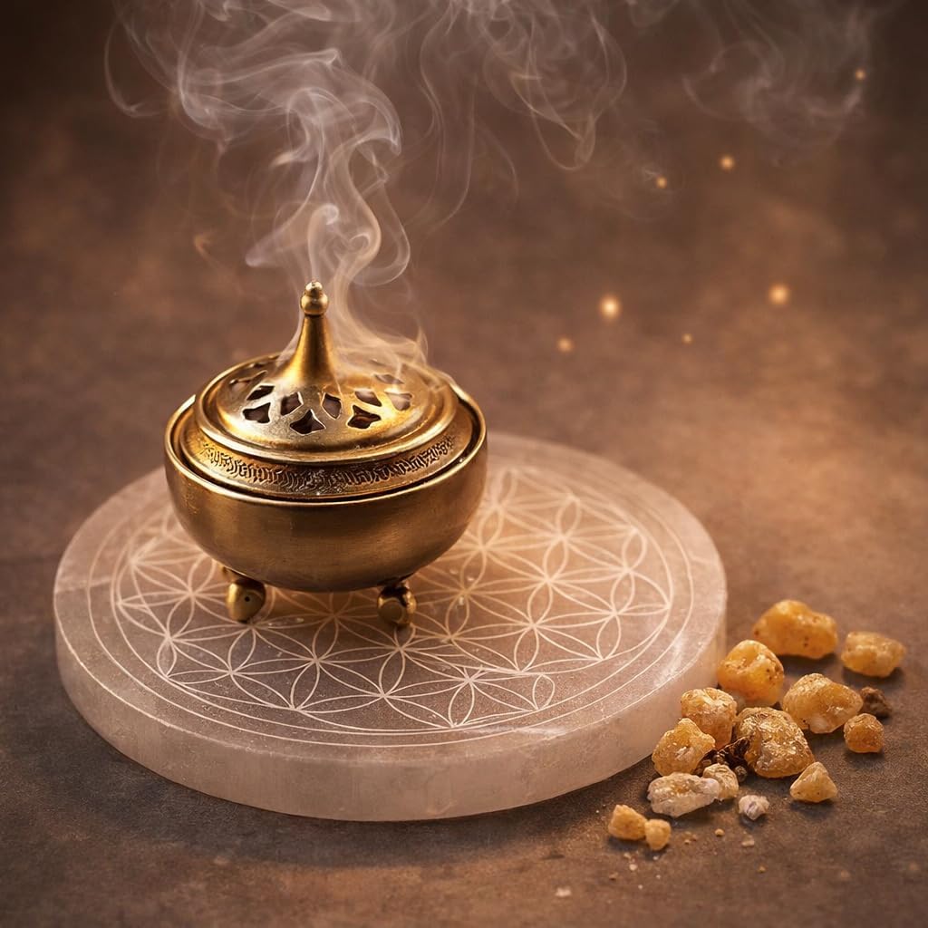 NKlaus Selenite Plate 12 cm - Handmade Healing Stone Charging Plate with Flower of Life Engraving, Polished & Energising, Ideal for Reiki, Meditation & Decoration