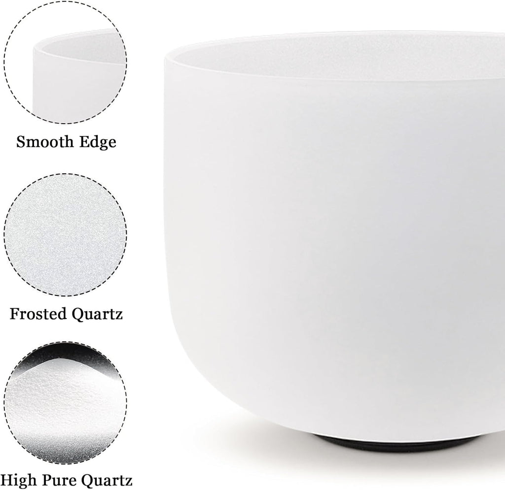 KVKA Kristall-Klangschalen Set, 6-12 inch 432Hz Weiß Frosted Quarz Chakra Sound Healing Klangschalen für Meditation Yoga Entspannung Stressabbau mit Tragetasche