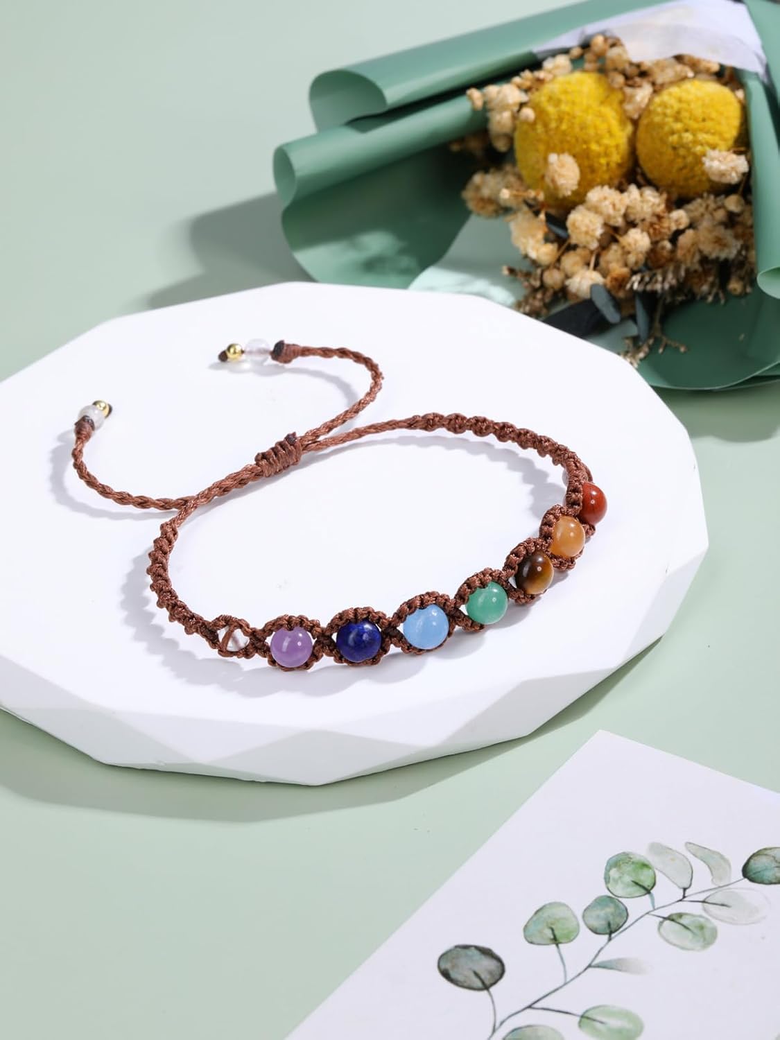 GEHECRST Edelstein 7 Chakra Armband - Heilsteine Einstellbare Armbänder, Yoga Glücksarmband, Healing Reiki Energietherapie Glückbringen Talisman