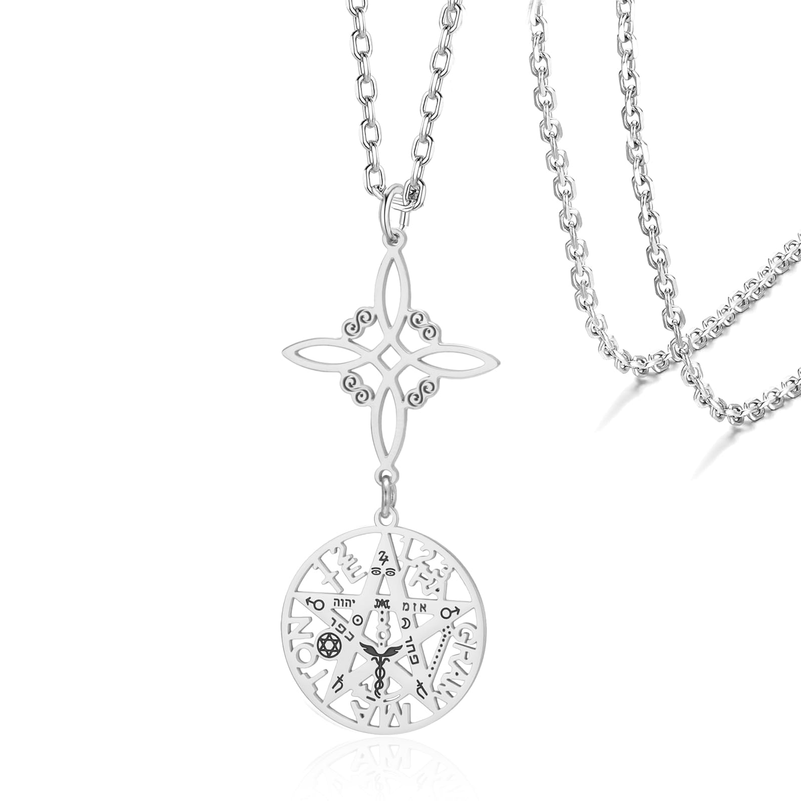 VASSAGO Witch Knot Tetragram Pentagram Necklaces Celtic Knot Pendant Double Protection Witchcraft Pagan Amulet Irish Jewellery for Women Men