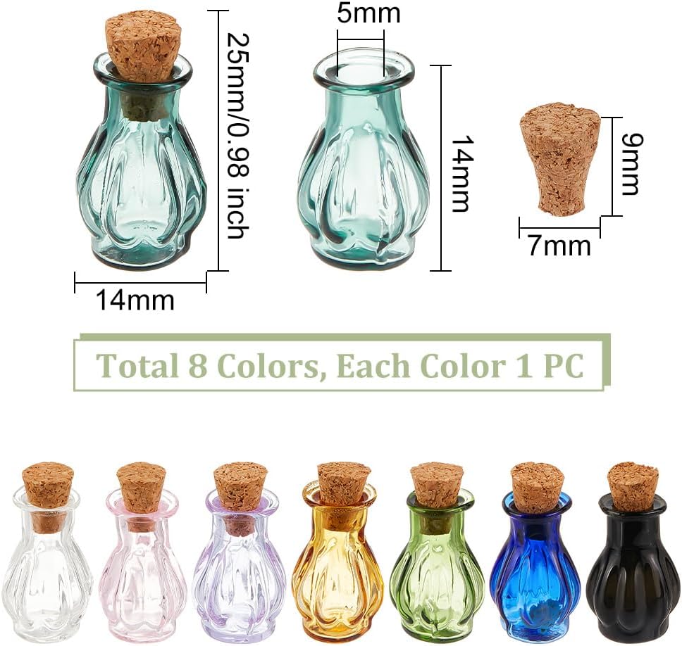PH PandaHall 8 farbige Kleine Zaubergläser 8 Farben Mini Glasflaschen Niedliche Wunschflaschen Mit Korkstopfen Miniatur Flasche Für Party Hochzeit DIY Dekoration Schmuckherstellung