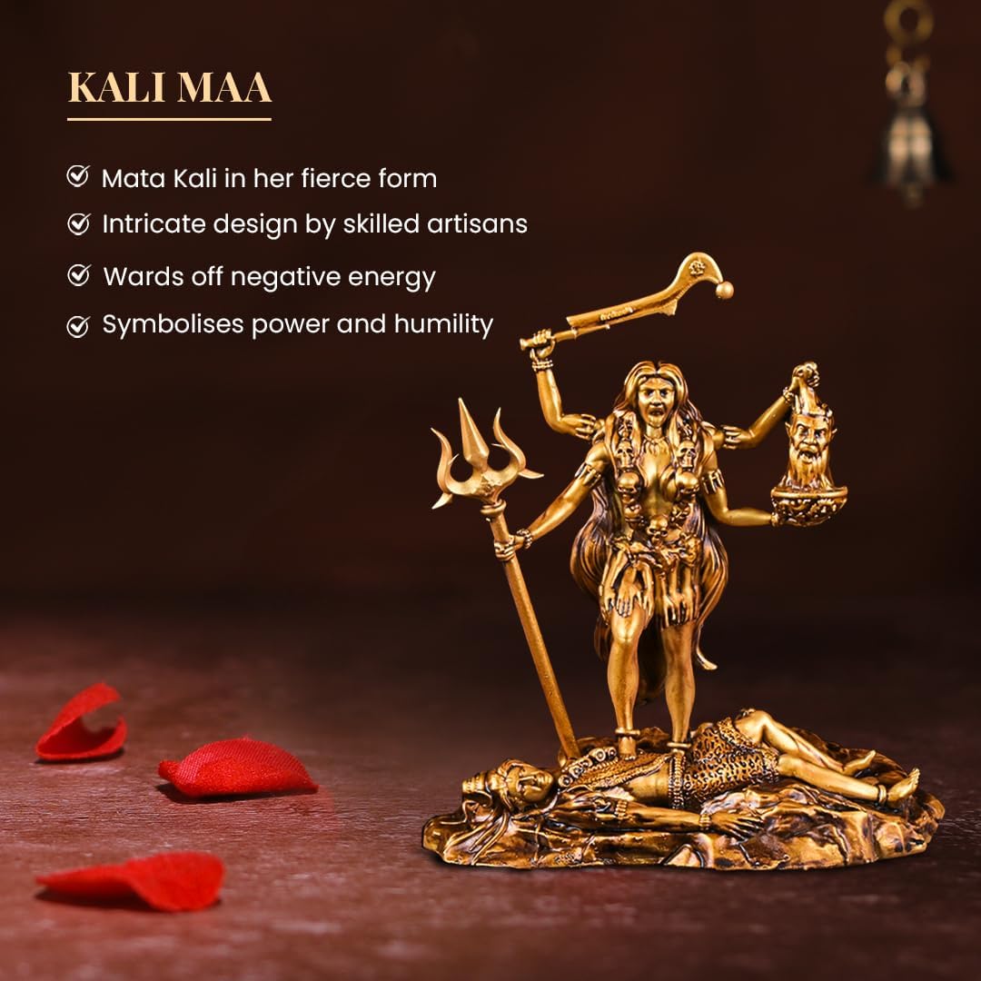 Artarium Kali MATA Statue 4 Inch Antique Gold Finish, Kali Maa Idol, Hindu Goddess Murti for Car Dashboard, Home Temple, Pooja Mandir, Office Desk, Meditation Altar & Spiritual Gift