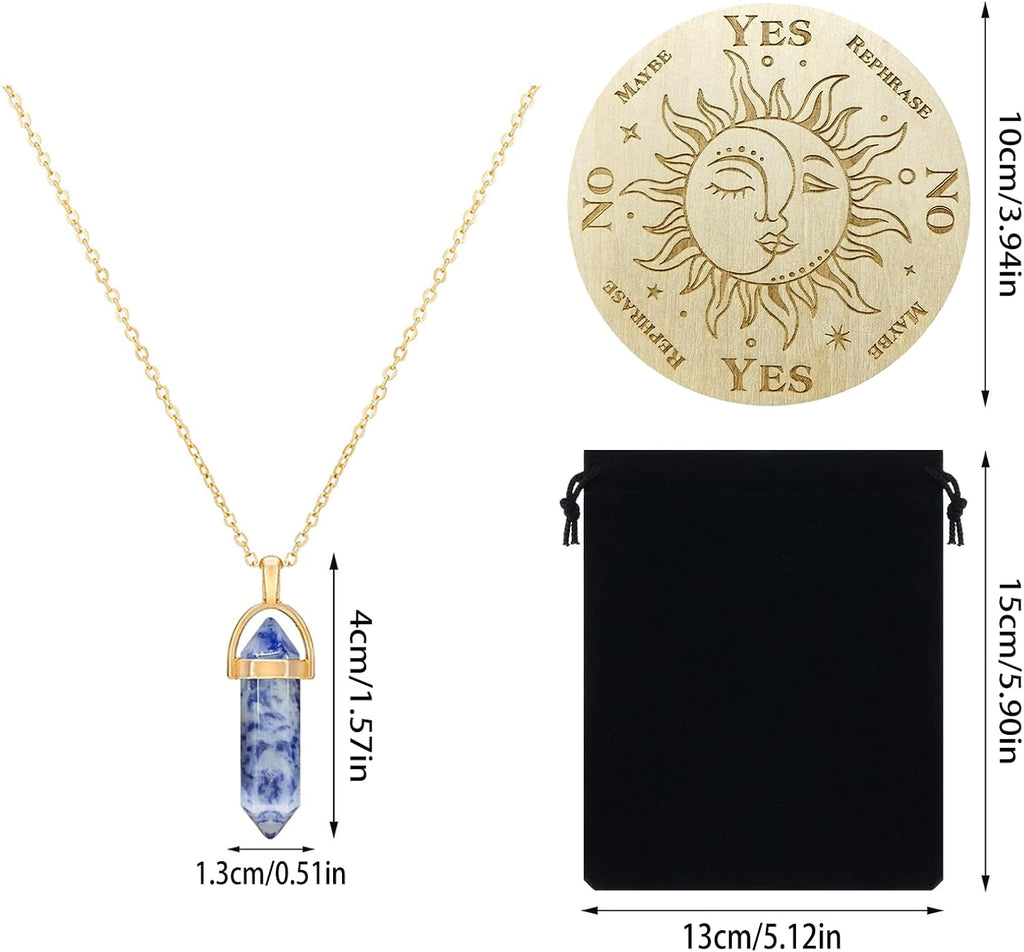 Pendel Brett Wünschelrute Wahrsagen Metaphysische Message Board Holz Brett mit Kristall Pendel Kristall Brett Wahrsagungs Brett Wünschelrute Pendel Halskette Hexerei