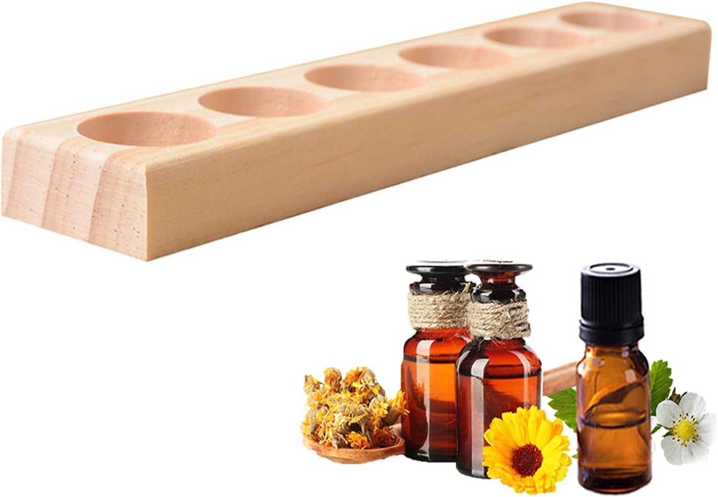 Ätherisches Öl Display Ständer, 6 Löcher Aromatherapie Öle Hölzern Tragen Gestell Halter Organisator Multifunktions Geschenk für Nagellack, Duftöle, Lippenstift, Parfümlagerung