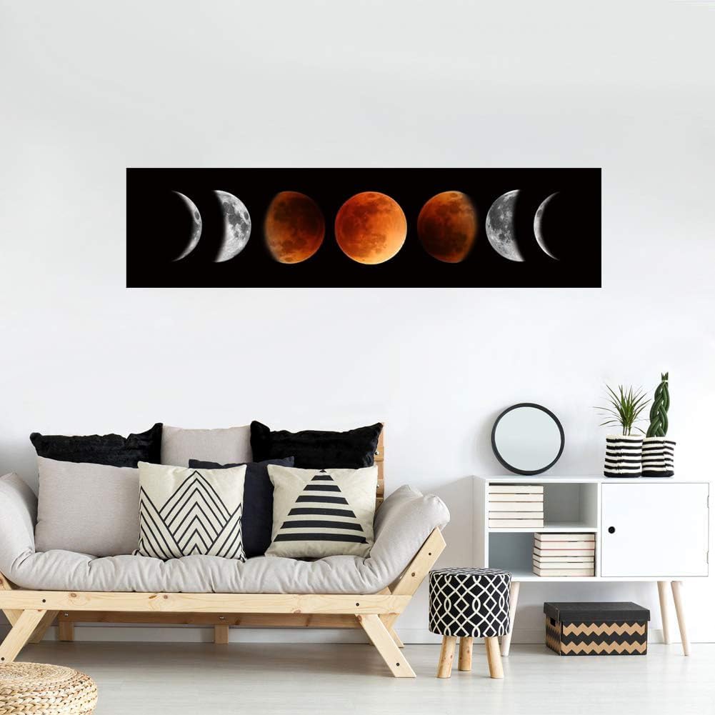 Ohhvvow Moon Phase Wall Art Painting 47L x 11.8W Black and Tawny Modern Abstract Canvas Wall Art for Living Room Bedroom Decor Contemporary Artwork for Home Office