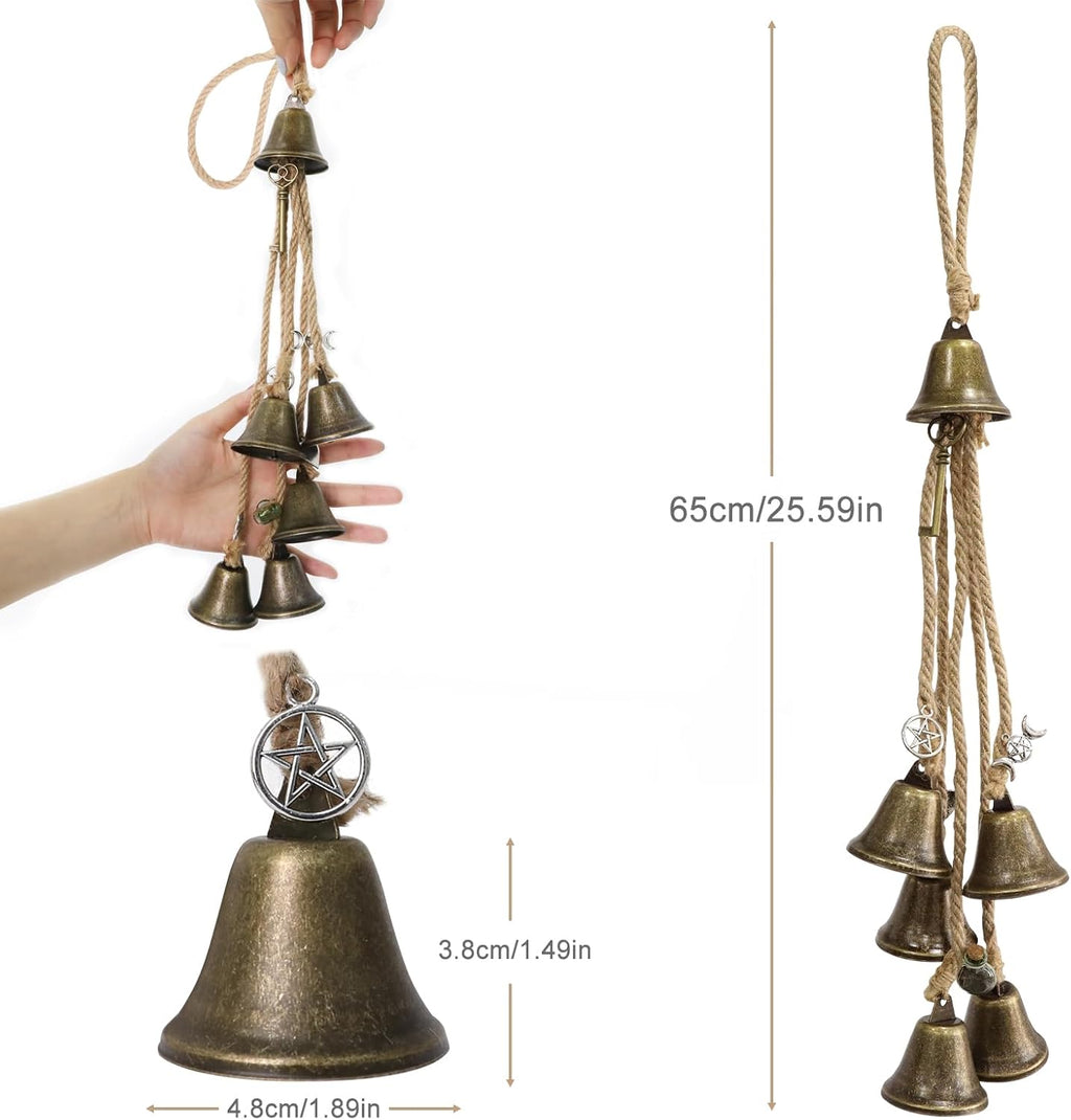 Witch Bells Wind Chime, Door Guard Charm, Boho Decoration for Garden, Altar, Porch - Negative Energy Extinguishing, Blessing Bell, 6 Bells (48 mm)