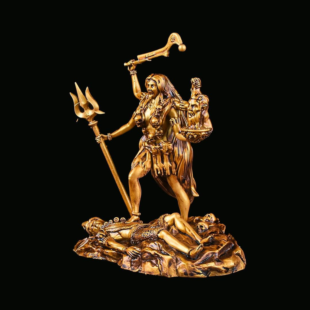 Artarium Kali MATA Statue 4 Inch Antique Gold Finish, Kali Maa Idol, Hindu Goddess Murti for Car Dashboard, Home Temple, Pooja Mandir, Office Desk, Meditation Altar & Spiritual Gift