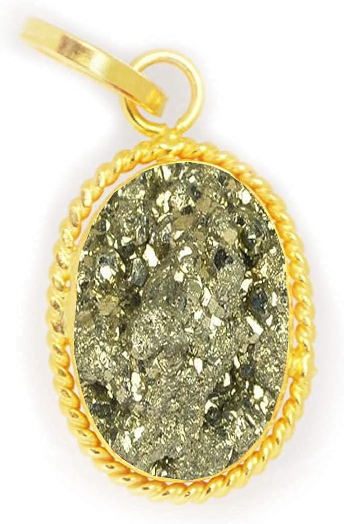 Mtrolls 7.25 Ratti Natural Pyrite Genuine Stone Pendant for Men and Women Small Sterling Silver