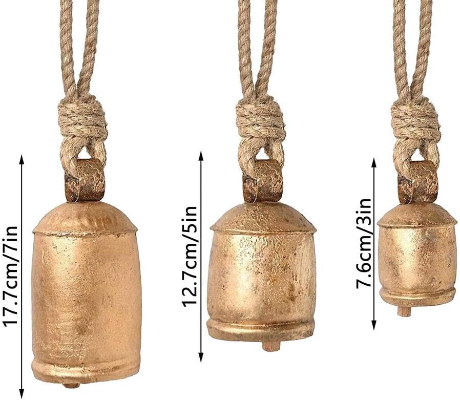 3 Stück Weihnachtskuhglocken, rustikale Harmonie Messingglocken für Dekoration, Kuhglocken Vintage Rustikale Kuhglocken Glocken Seil Wandbehang Riesige Bronze Kuhglocke Rustikale Glocken für