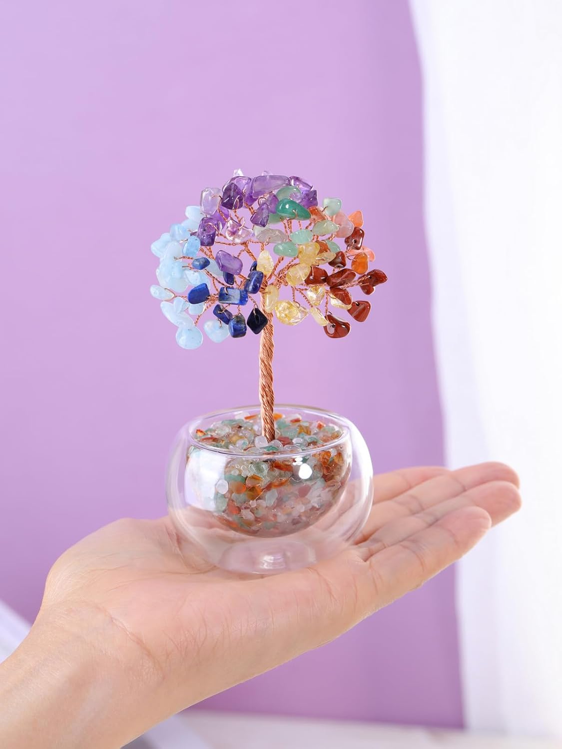 7 Chakra Feng Shui Baum mit Glas Basis Lebensbaum Deko Heilsteine Edelsteine Baum Geldbaum Kristallbaum Glücksbringer Spirituelle Feng Shui Deko