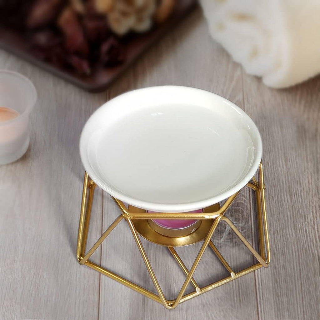 Violetpos Stylish Romantic Ceramic Aroma Lamp Aroma Diffuser Tealight Candle Holder Oil Burner Gold