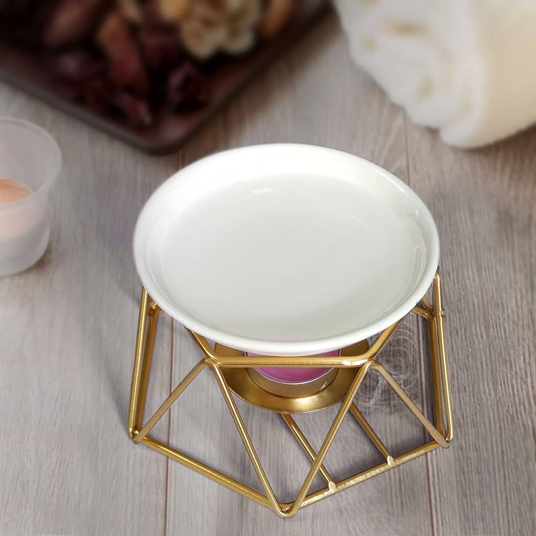 Violetpos Stylish Romantic Ceramic Aroma Lamp Aroma Diffuser Tealight Candle Holder Oil Burner Gold