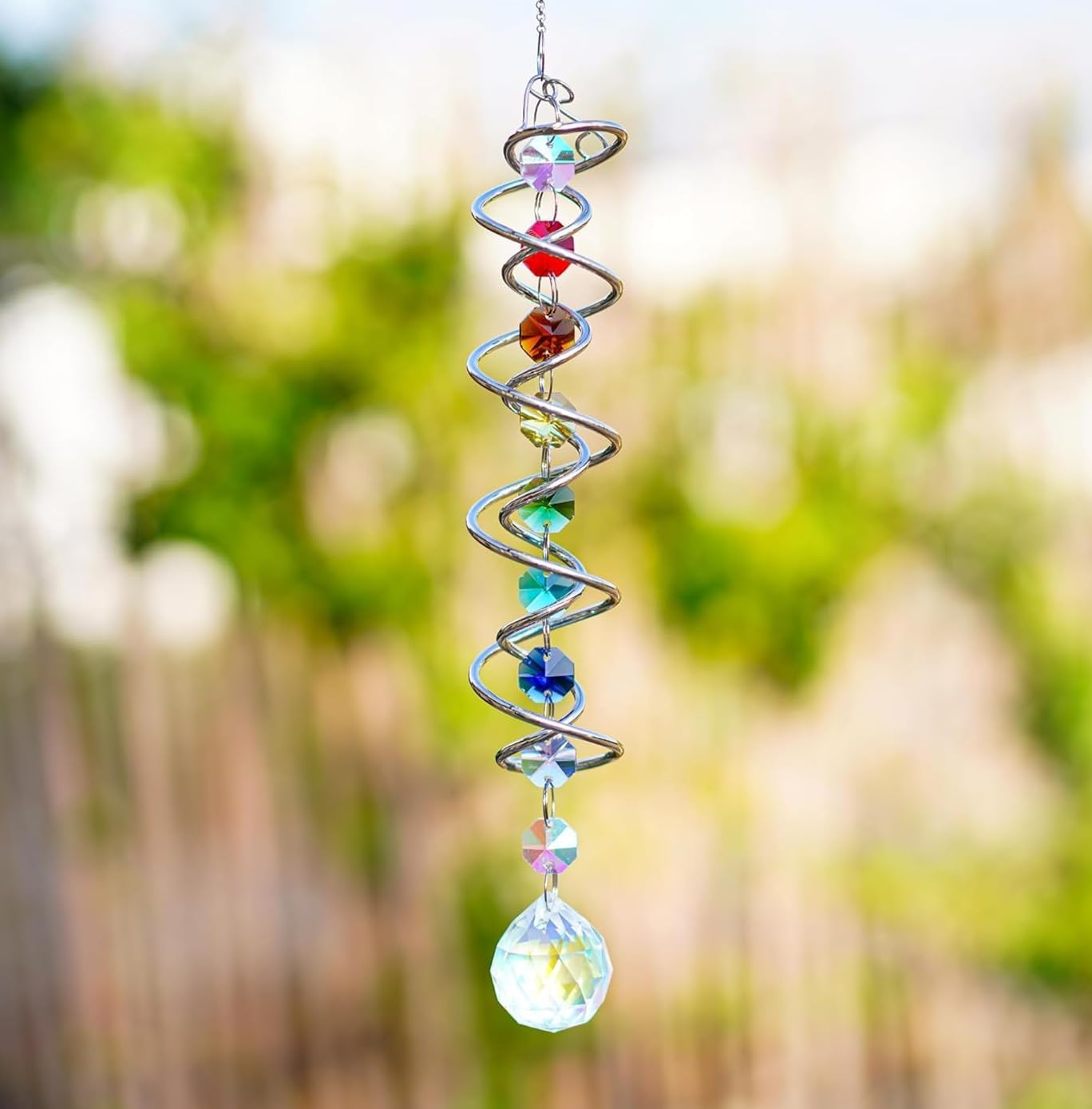 Sonnenfänger Kristall, Rotierendes Kristall Windspiel, Sonnenfänger Fenster, Kristalle zum Aufhängen mit Doppelspirale, für Lnnen- und Außenbereich