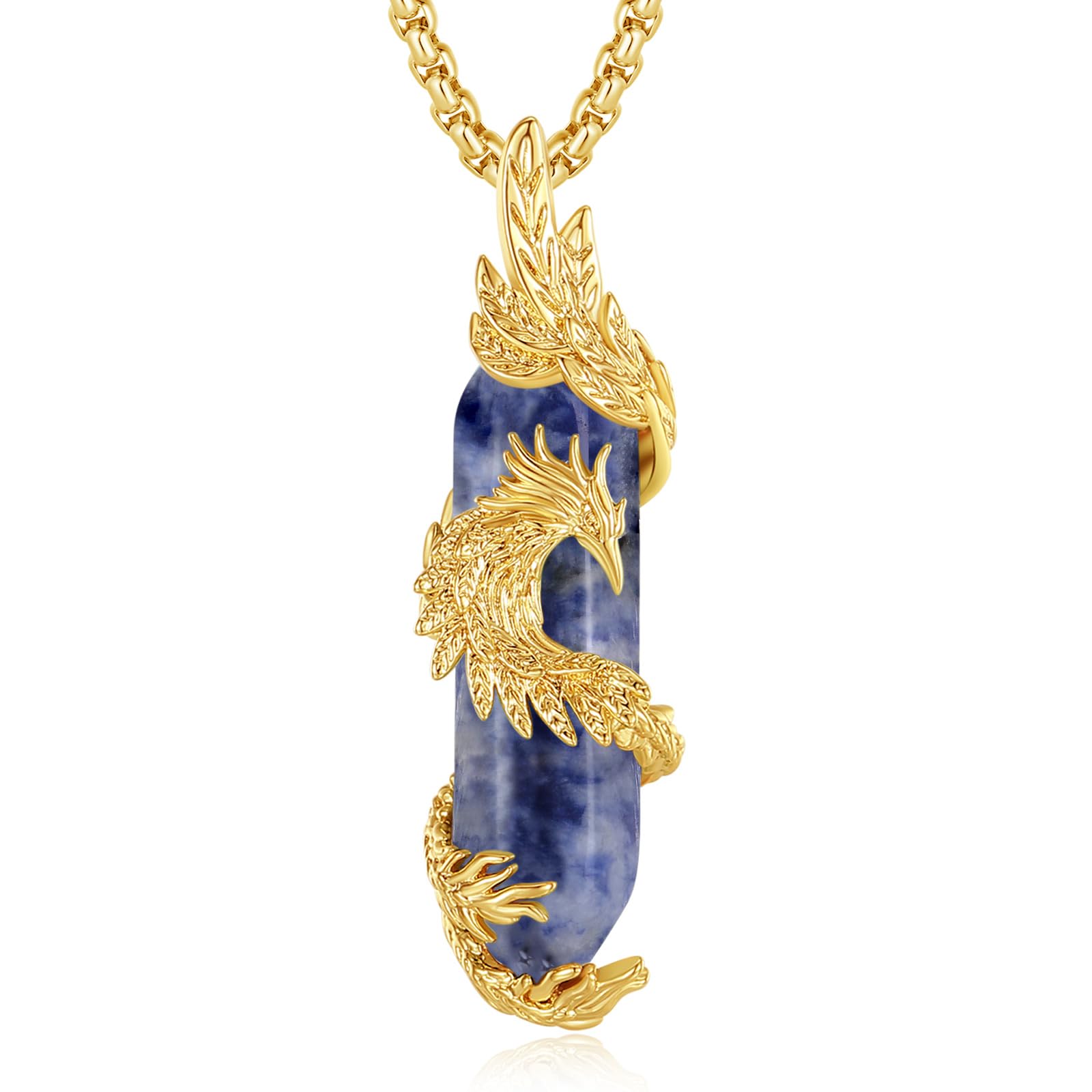 INFUSEU Kristall Phönix Kette, Vogelhänger Spirituelle Tiere Halskette Schmuck Kristall Rising Phoenix Lapislazuli Geschenke für Frauen Mädchen Damen