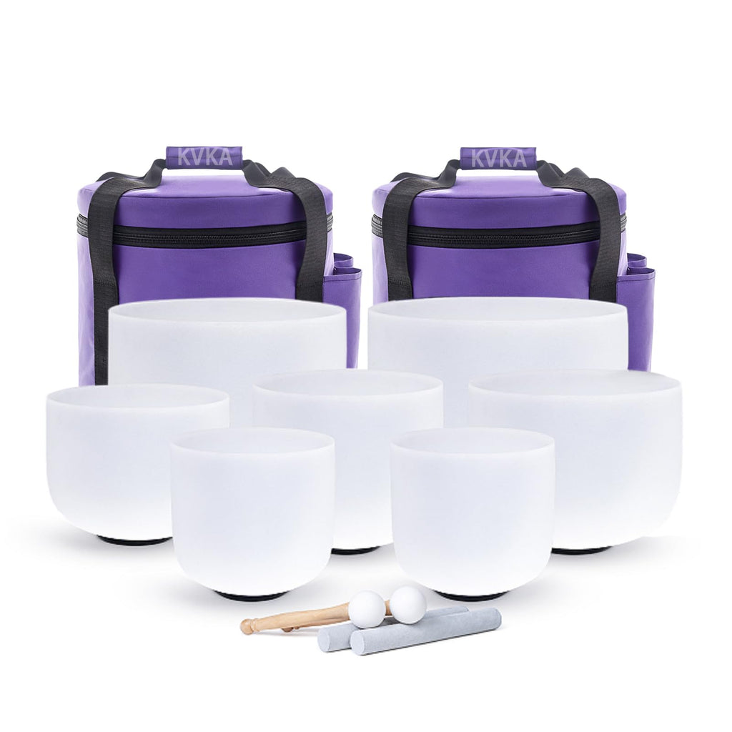 KVKA Kristall-Klangschalen Set, 6-12 inch 432Hz Gradien Quarz Chakra Sound Healing Klangschalen für Yoga Meditation Entspannung Stressabbau mit Tragetasche