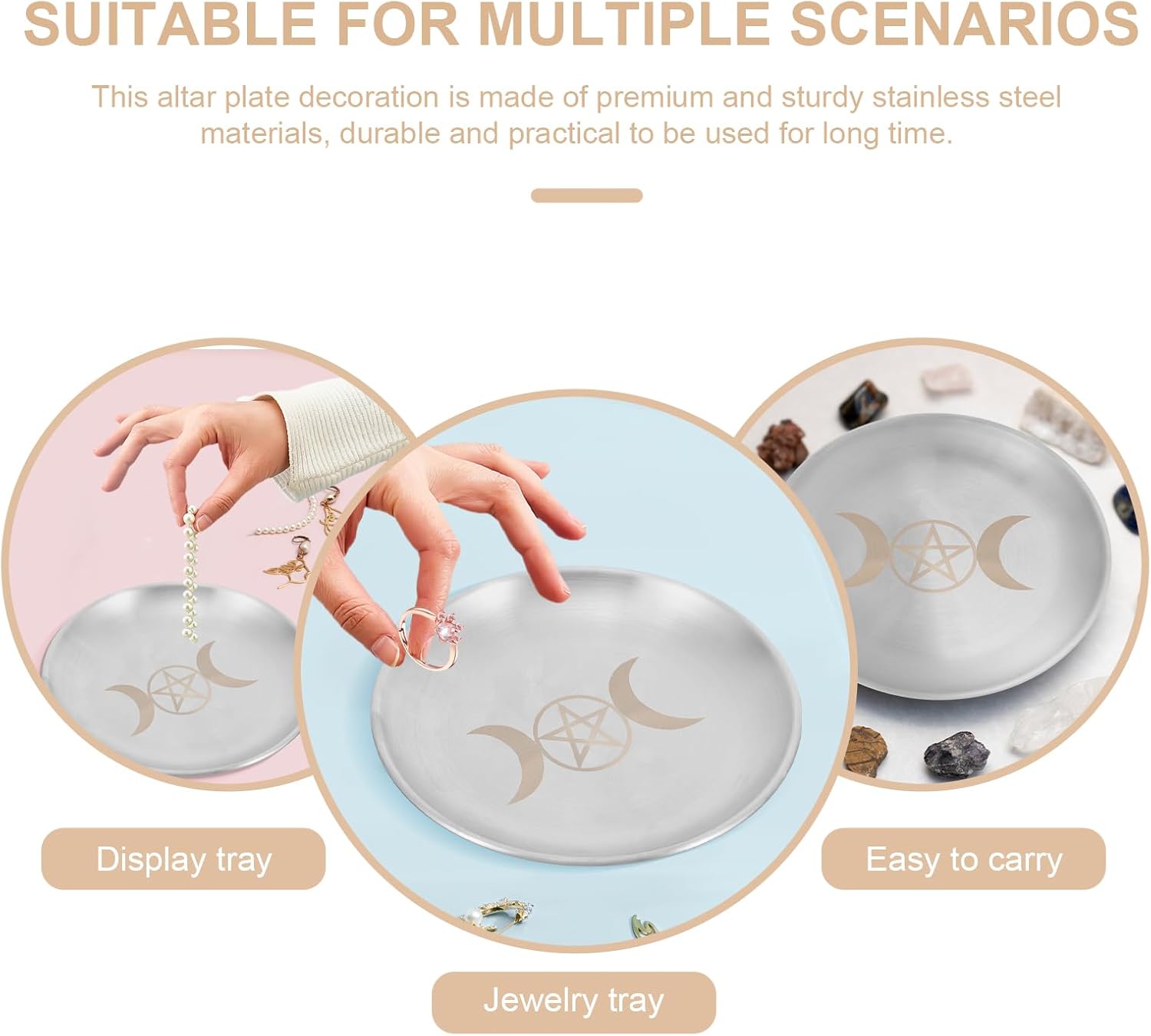 Pentagram Candle Holder Stainless Steel Altar Tray Decorative Candle Plate for Wicca Tarot Ritual Plate Elegant Tray as Table Centre