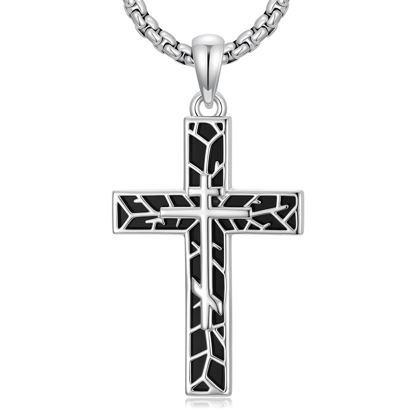 ROMANTICWORK Kreuz Kette 925 Sterling Silber Kreuz Halskette Kreuz Anhänger Christlicher Religiöser Gotischer Kreuz Schmuck Geschenke für Herren Männer Damen