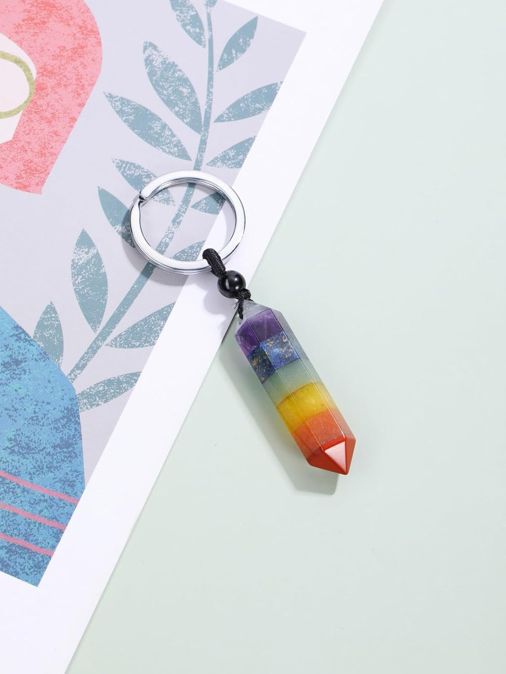 Zysta Gemstone 7 Chakra Keyring Natural Healing Stones Key Ring Hexagon Pendant Healing Reiki Energy Therapy Lucky Keychain for Men and Women, multi-coloured