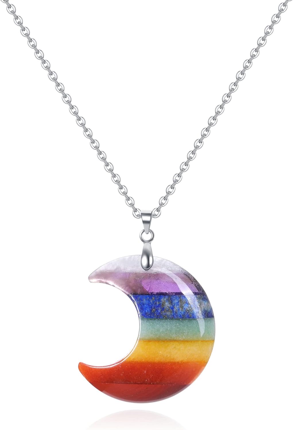 JSDDE 7 Chakra Anhänger Halskette Heilstein Mond Anhänger Kette Amulett Anhänger Reiki Glücksbringer Schmuck