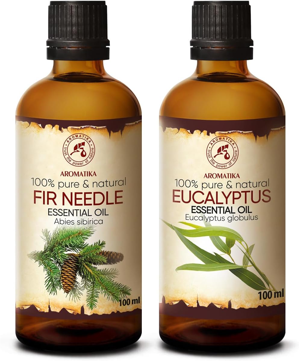 Ätherische Öle Set - 2x100ml - Fichtennadel Öl - Eukalyptusöl - Aromatherapie Geschenkset - Reine Nadelöle für Diffusers und Duftlampen - Öle für Seifenherstellung - Öle für Kerzen