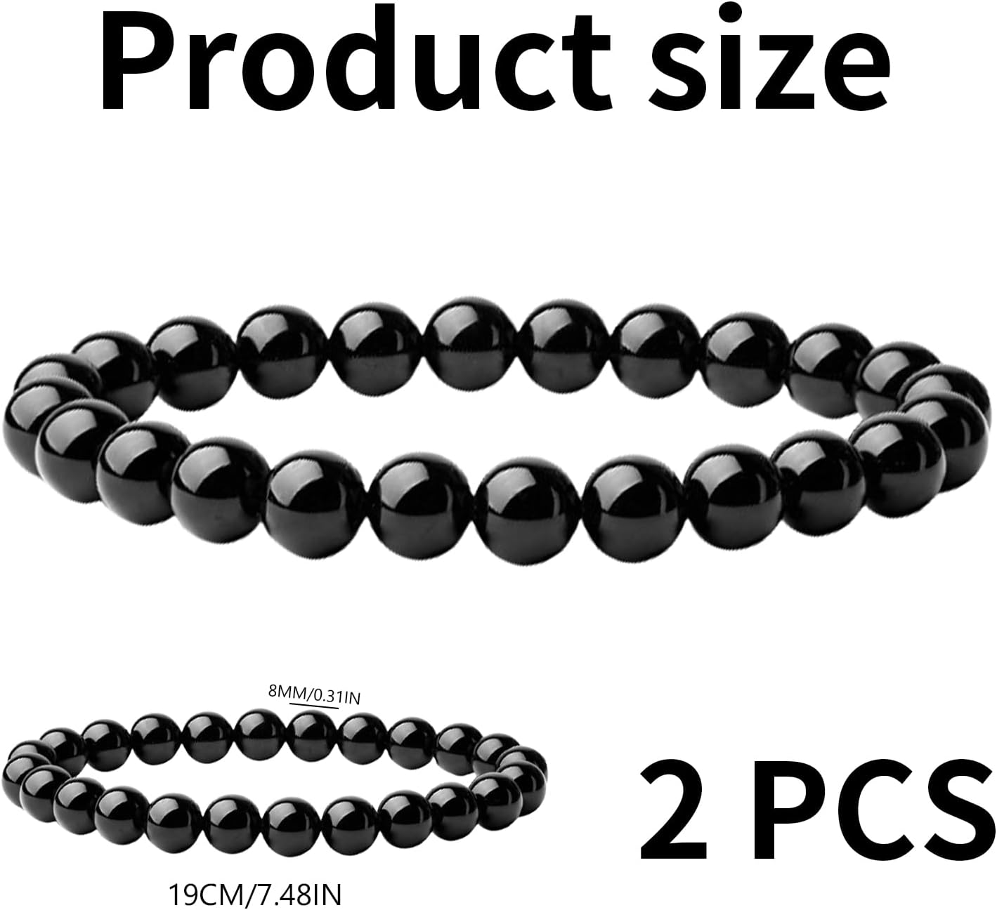 2 Stück 8mm Schwarzer Obsidian Perlenarmband,Handgefertigte Echte Natursteine Armbänder,Herren,Damen Chakren Perlenarmband,Handmade Echte Naturstein Perlen Heilsteine ArmbandKristalle