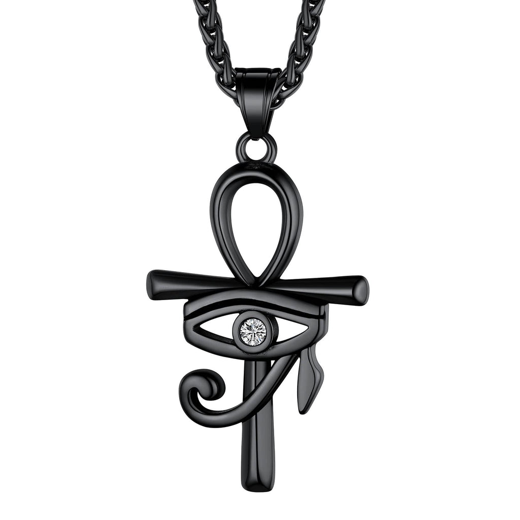 Richsteel Edelstahl Ägyptische Kreuzkette für Herren Jungen Religiöser Amulett Horusauge Kette Ankh Schmuck für Geburtstag Vatertag