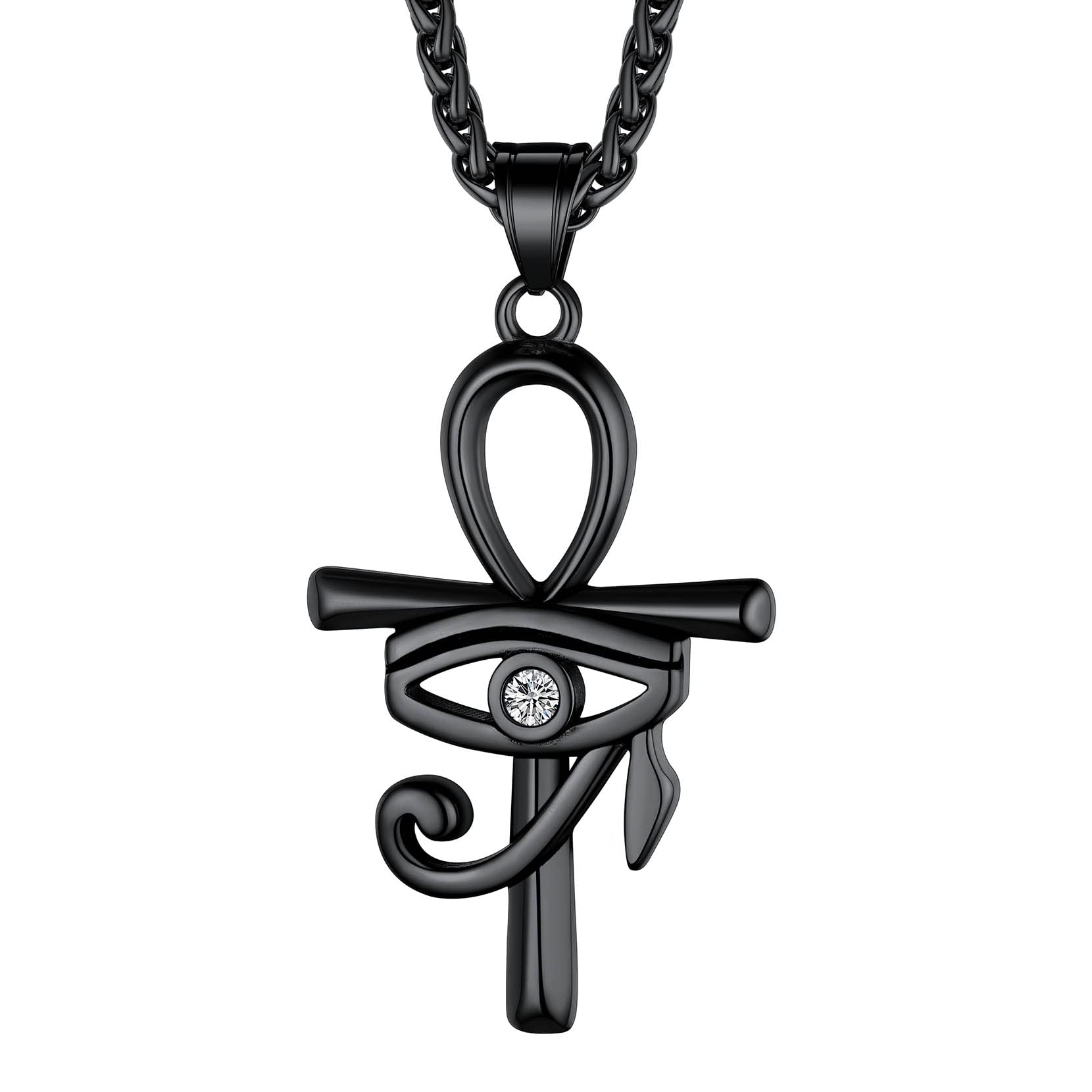 Richsteel Edelstahl Ägyptische Kreuzkette für Herren Jungen Religiöser Amulett Horusauge Kette Ankh Schmuck für Geburtstag Vatertag