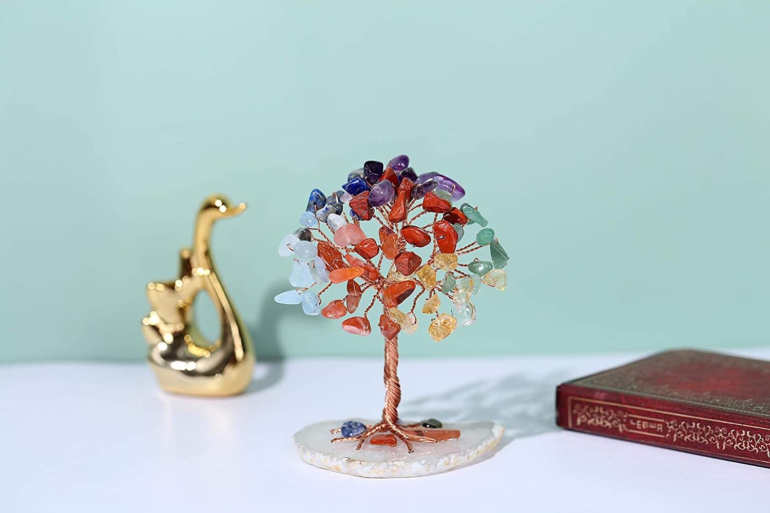 GEFIRE Tree of Life Crystal, 9-10 cm Healing Crystals Money Tree, Natural Crystal Stones For Chakra Reiki Gift Home Office Table Decoration Gift Ornament Sculpture (Seven Colours)