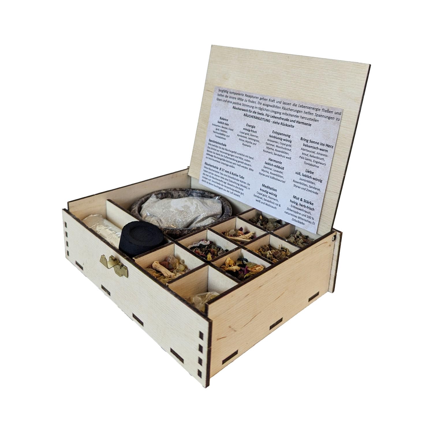 Heilkräuter Manufaktur Räucherbox Geschenkbox mit 12 Sorten Räuchermischungen Räucherwerk für die Seele, 14 x 10 x 4 cm