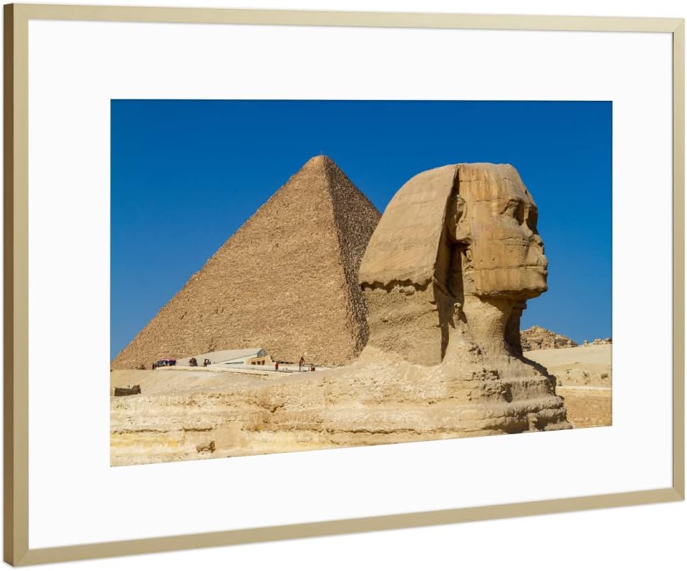 artboxONE Poster mit Rahmen Gold 30x20 cm Die große Sphinx von Gizeh von Die Welt Tanzt Farben - gerahmtes Poster