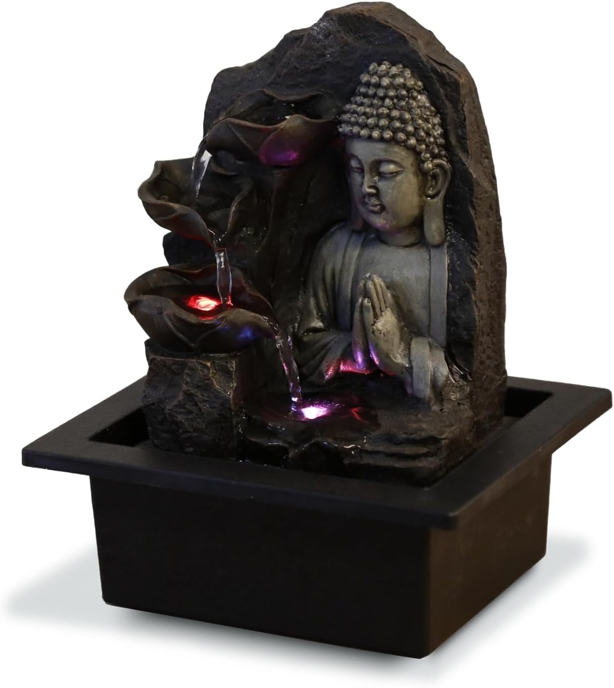 Zen'Light Spirituality Buddha Fountain, Polyresin, Dark Brown, 21 x 21 x 26 cm