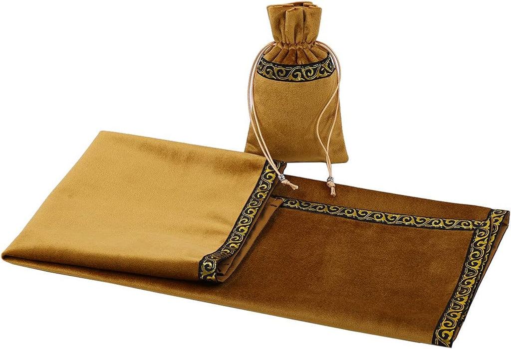 BLESSUME Altar Tarot Tablecloth Divination Wicca Velvet Cloth with Tarot Bag (Yellow 1), One Size